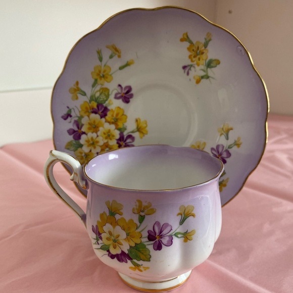 Royal Albert Bone China Lavender Ombré Teacup and Saucer in Primulette Pattern - Picture 5 of 10
